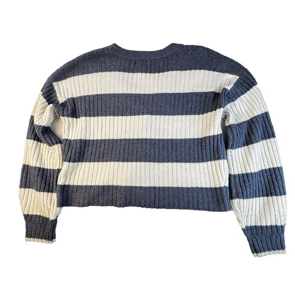 Blue Rain Striped Cropped Cardigan Sz Small Blue and Cream Stripes Button Front - Picture 6 of 14